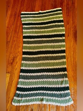 Handmade Crochet Stripe Throw in Greens and Cream